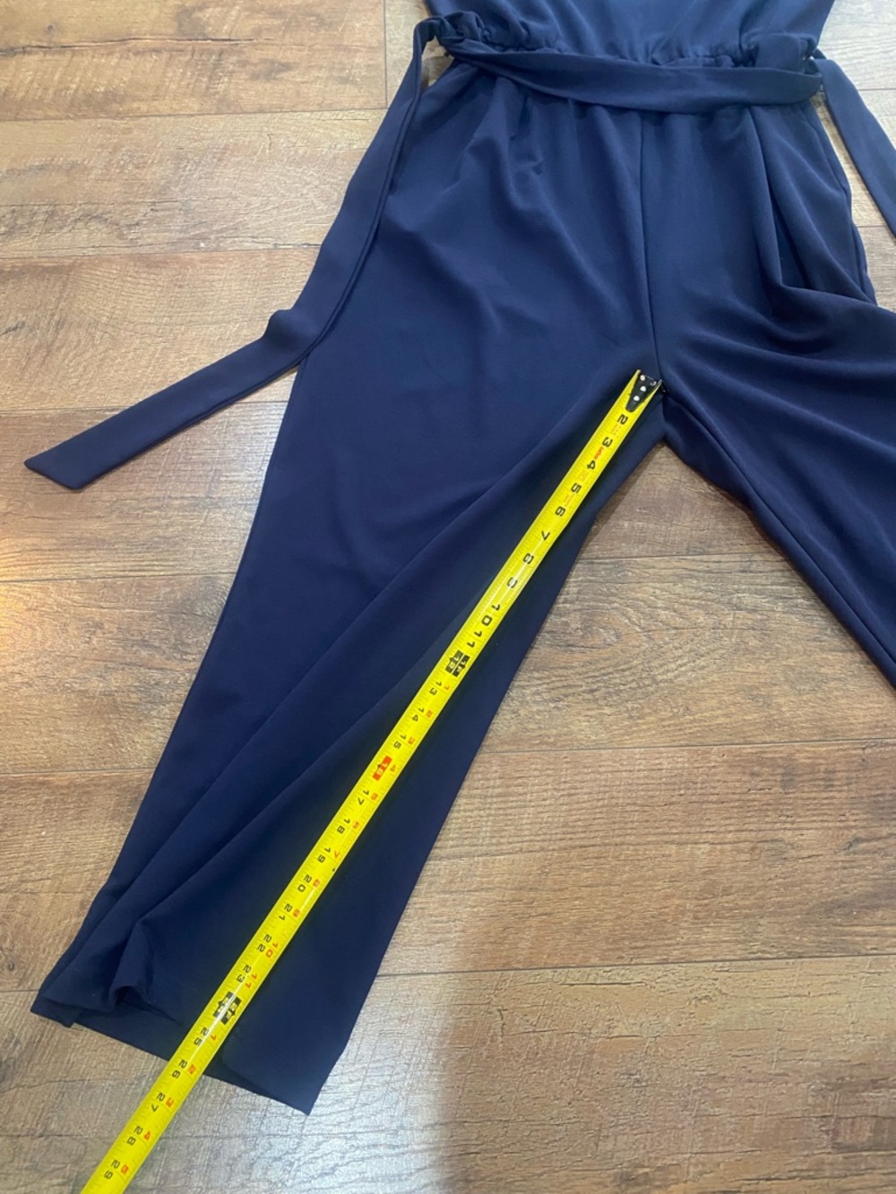 Womens Navy Wide-Leg Jumpsuit with Tie Waist - Picture 5 of 6